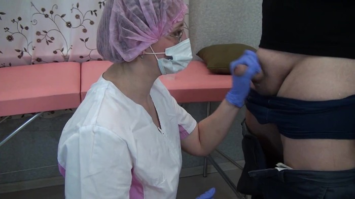 Nurse handjob, sucked and helped the sperm donor